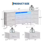 COZONY Cassettiera Lunga 160 cm per Camera da Letto con 10 Cassetti e Luci LED, Comò Moderno Porta TV per Televisori da 65-75 Pollici, Mobile Contenitore Centro di Intrattenimento