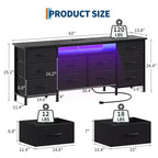 COZONY Cassettiera Lunga 160 cm per Camera da Letto con 10 Cassetti e Luci LED, Comò Moderno Porta TV per Televisori da 65-75 Pollici, Mobile Contenitore Centro di Intrattenimento