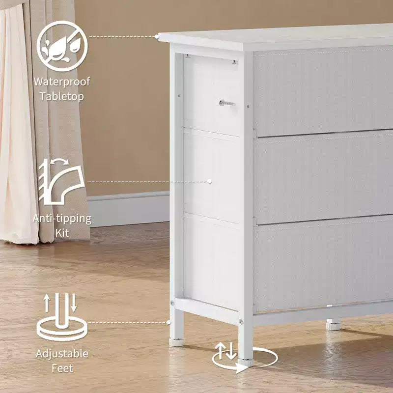 COZONY Cassettiera Lunga 160 cm per Camera da Letto con 10 Cassetti e Luci LED, Comò Moderno Porta TV per Televisori da 65-75 Pollici, Mobile Contenitore Centro di Intrattenimento