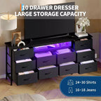 COZONY Cassettiera Lunga 160 cm per Camera da Letto con 10 Cassetti e Luci LED, Comò Moderno Porta TV per Televisori da 65-75 Pollici, Mobile Contenitore Centro di Intrattenimento
