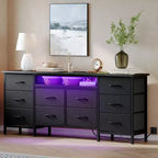 COZONY 63 Long Dresser for Bedroom with 10 Drawers & LED Lights, Modern Dresser TV Stand for 65-75 TV, Entertainment Center Storage Organizer