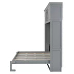 Letto a muro Murphy Queen Size in legno con armadietti superiori e portabottiglie, letto a scomparsa con armadietto e piattaforma
