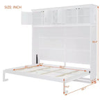 Letto a muro Murphy Queen Size in legno con armadietti superiori e portabottiglie, letto a scomparsa con armadietto e piattaforma