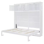 Letto a muro Murphy Queen Size in legno con armadietti superiori e portabottiglie, letto a scomparsa con armadietto e piattaforma