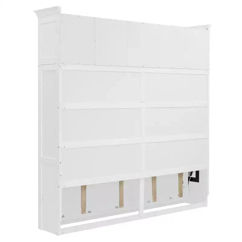 Letto a muro Murphy Queen Size in legno con armadietti superiori e portabottiglie, letto a scomparsa con armadietto e piattaforma