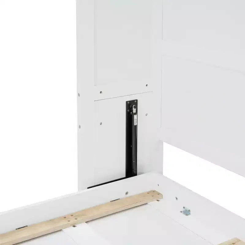Letto a muro Murphy Queen Size in legno con armadietti superiori e portabottiglie, letto a scomparsa con armadietto e piattaforma