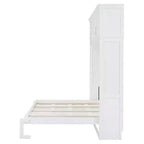 Letto a muro Murphy Queen Size in legno con armadietti superiori e portabottiglie, letto a scomparsa con armadietto e piattaforma