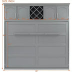 Letto a muro Murphy Queen Size in legno con armadietti superiori e portabottiglie, letto a scomparsa con armadietto e piattaforma