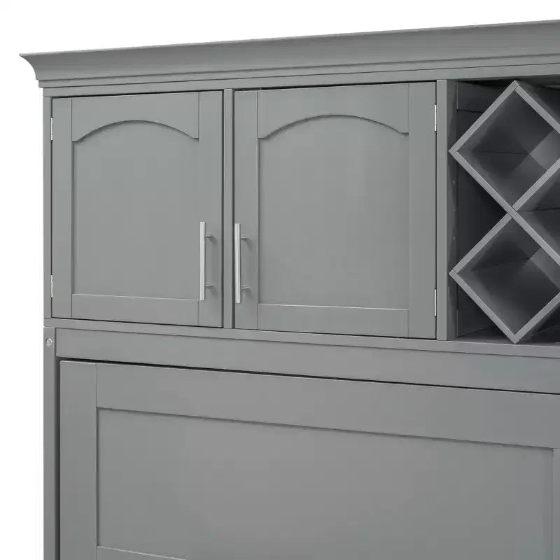Letto a muro Murphy Queen Size in legno con armadietti superiori e portabottiglie, letto a scomparsa con armadietto e piattaforma