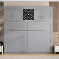 Wood Queen Size Murphy Bed Wall Bed with Top Cabinets & Wine Rack, Murphy Bed Chest Cabinet Bed Platform Bed