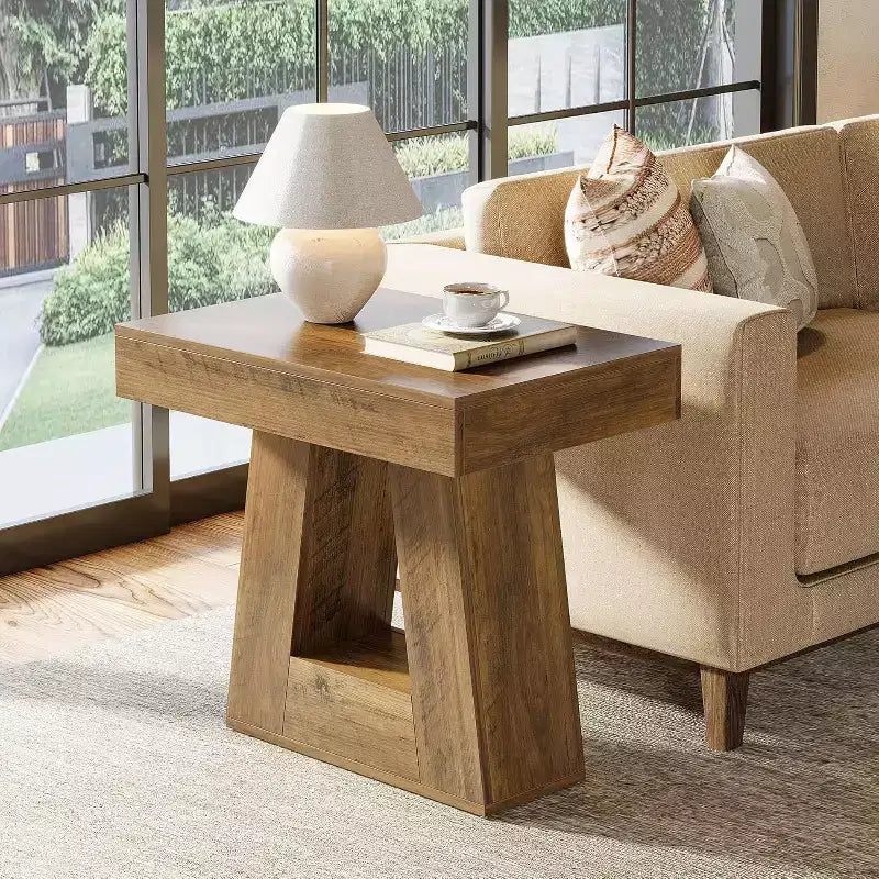 Tavolino Lantine 24 Moderno, Tavolino Stretto a 2 Ripiani in Legno con Base Trapezoidale, Comodino Piccolo Rustico per Soggiorno, Camera da Letto