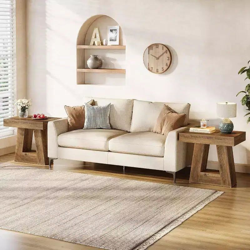 Tavolino Lantine 24 Moderno, Tavolino Stretto a 2 Ripiani in Legno con Base Trapezoidale, Comodino Piccolo Rustico per Soggiorno, Camera da Letto