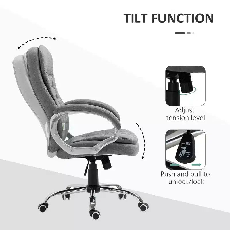 Sedia da ufficio direzionale ergonomica con schienale alto e altezza regolabile, imbottitura spessa, poggiatesta e braccioli