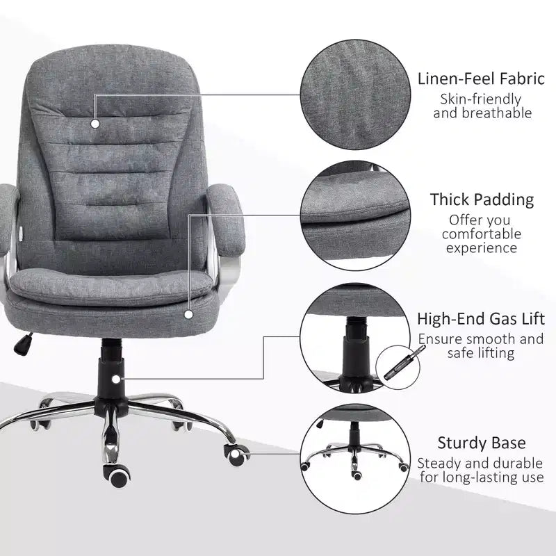 Sedia da ufficio direzionale ergonomica con schienale alto e altezza regolabile, imbottitura spessa, poggiatesta e braccioli