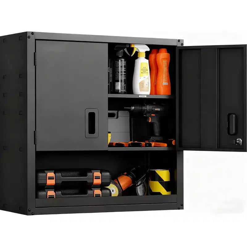 Wall Cabinet with Adjustable Shelf, Heavy Duty Steel Garage Locker with Lockable Magnetic Doors, Wall Mounted Tool Cabinet for Warehouse Home