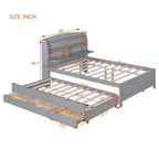 Bellemave Letto a piattaforma completo con letto estraibile e testiera con contenitore, struttura letto a piattaforma in compensato con cassetti per camera da letto, grigio