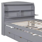Bellemave Letto a piattaforma completo con letto estraibile e testiera con contenitore, struttura letto a piattaforma in compensato con cassetti per camera da letto, grigio