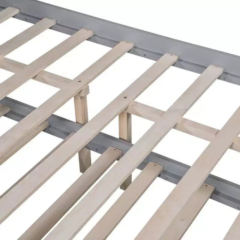Bellemave Letto a piattaforma completo con letto estraibile e testiera con contenitore, struttura letto a piattaforma in compensato con cassetti per camera da letto, grigio