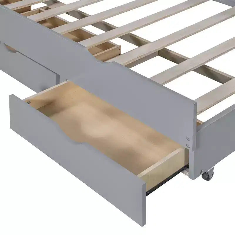 Bellemave Letto a piattaforma completo con letto estraibile e testiera con contenitore, struttura letto a piattaforma in compensato con cassetti per camera da letto, grigio