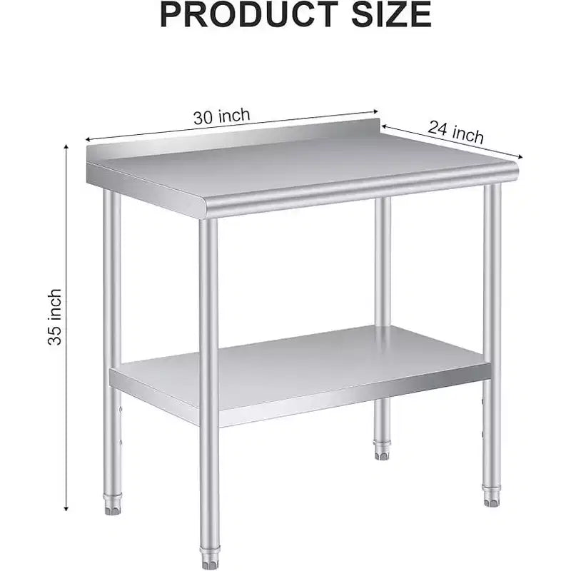 Stainless Steel Prep and Work Table with Backsplash , Commercial Heavy Duty Adjustable Under Shelf, Durable and Perfect for Kitchen, and Business Use