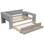 Letto a giorno Luxystar Full Size con 3 mensole portaoggetti, 2 cassetti, letto estraibile, stazione di ricarica, luce LED, scrivania e armadietto