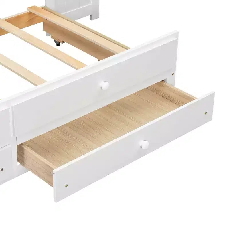 Letto a giorno Luxystar Full Size con 3 mensole portaoggetti, 2 cassetti, letto estraibile, stazione di ricarica, luce LED, scrivania e armadietto