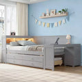 Luxystar Full Size Daybed with 3 Storage Shelves, 2 Drawers, Trundle, Charging Station, LED Light, Desk and Cabinet