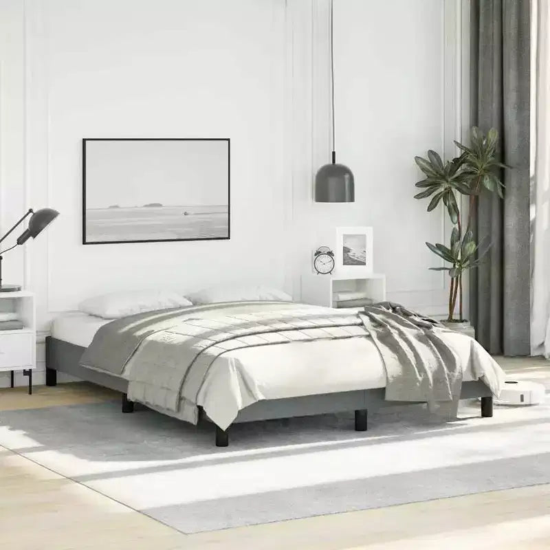 Bed Frame Dark Grey Polyester, Plywood, Engineered Wood Full Size