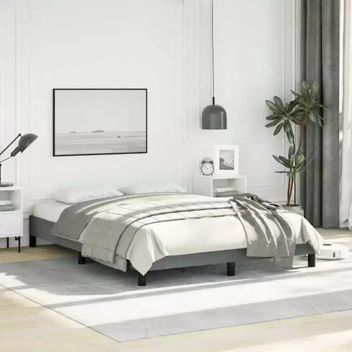 Bed Frame Dark Grey Polyester, Plywood, Engineered Wood Full Size