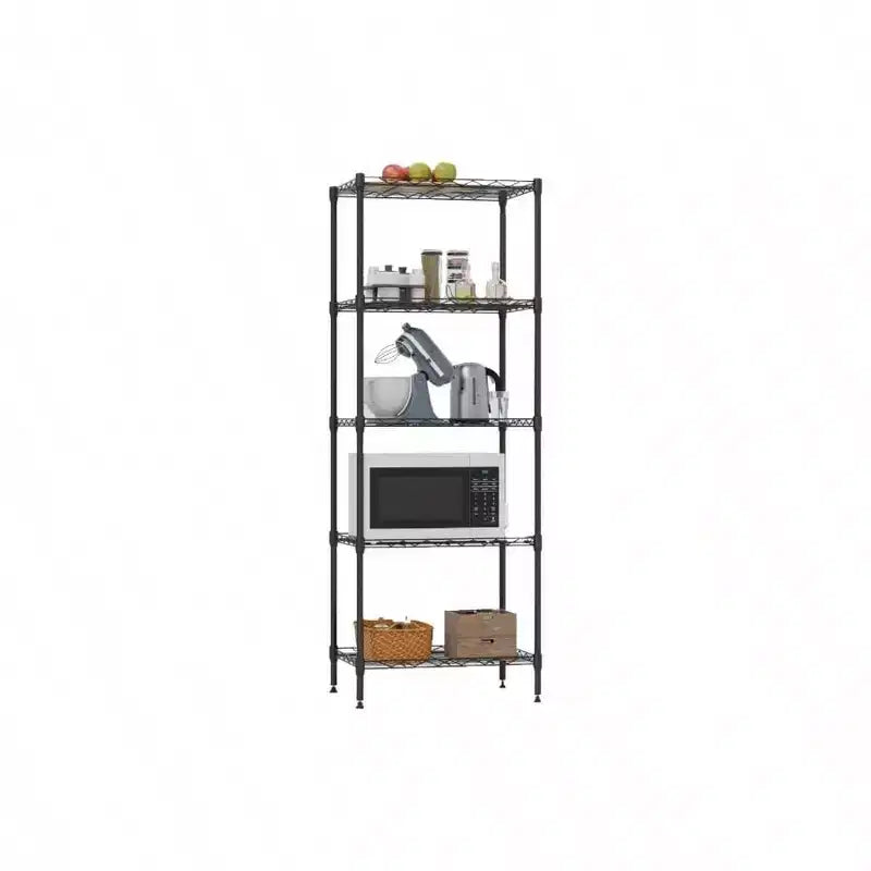 Metal Frame Storage Shelves 5 - Tier Wire Shelving Heavy Duty Black Kitchen Garage Shelf with Leveling Feet 12x17x48 Inches
