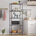 Scaffali Portaoggetti con Telaio in Metallo a 5 Ripiani, Scaffalatura in Filo Metallica per Carichi Pesanti, Nera, per Cucina, Garage, con Piedini di Livellamento 12x17x48 Pollici