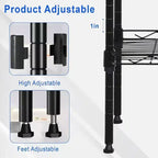 Scaffali Portaoggetti con Telaio in Metallo a 5 Ripiani, Scaffalatura in Filo Metallica per Carichi Pesanti, Nera, per Cucina, Garage, con Piedini di Livellamento 12x17x48 Pollici