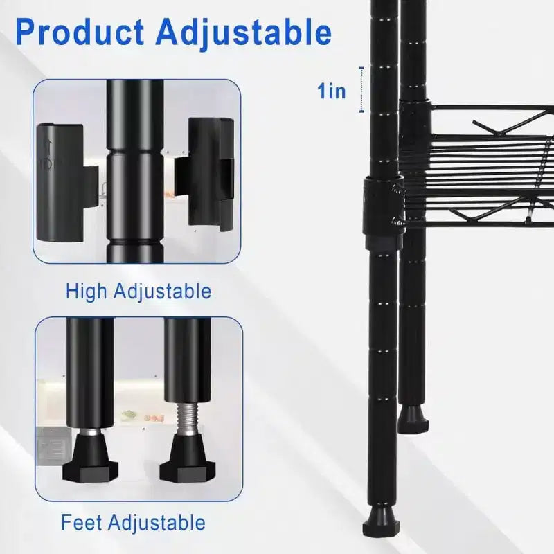 Scaffali Portaoggetti con Telaio in Metallo a 5 Ripiani, Scaffalatura in Filo Metallica per Carichi Pesanti, Nera, per Cucina, Garage, con Piedini di Livellamento 12x17x48 Pollici
