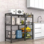 Scaffale da Cucina, Porta Utensili, 3 Ripiani, 4 Cestini, Rete Metallica, Mobile Caffè, Supporto Friggitrice, Organizer Nero
