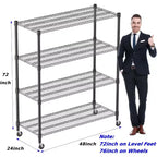 Homdox Scaffale Portaoggetti a 4 Ripiani Robusto con Ruote 122x61x183cm, 1180 kg, Scaffalatura Metallica Regolabile per Cucina, Garage, Dispensa