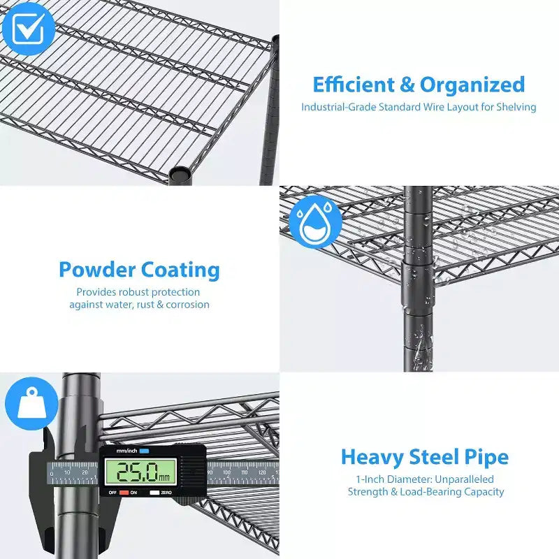 Homdox Scaffale Portaoggetti a 4 Ripiani Robusto con Ruote 122x61x183cm, 1180 kg, Scaffalatura Metallica Regolabile per Cucina, Garage, Dispensa
