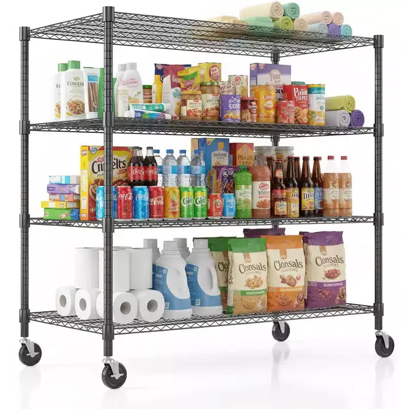 Homdox 4-Tier Heavy Duty Wire Storage Rack with Wheels 48W x 24D x 72H, 2600LBS Adjustable Metal Shelves for Kitchen Garage Pantry