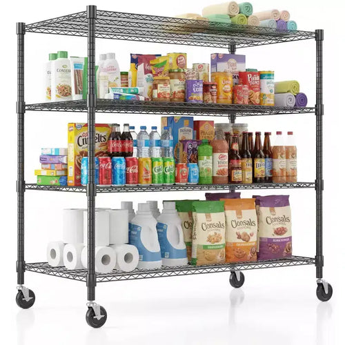 Homdox 4-Tier Heavy Duty Wire Storage Rack with Wheels 48W x 24D x 72H, 2600LBS Adjustable Metal Shelves for Kitchen Garage Pantry