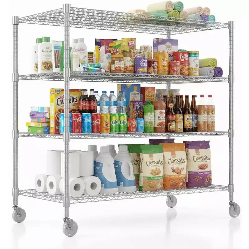 Homdox Scaffale Portaoggetti a 4 Ripiani Robusto con Ruote 122x61x183cm, 1180 kg, Scaffalatura Metallica Regolabile per Cucina, Garage, Dispensa