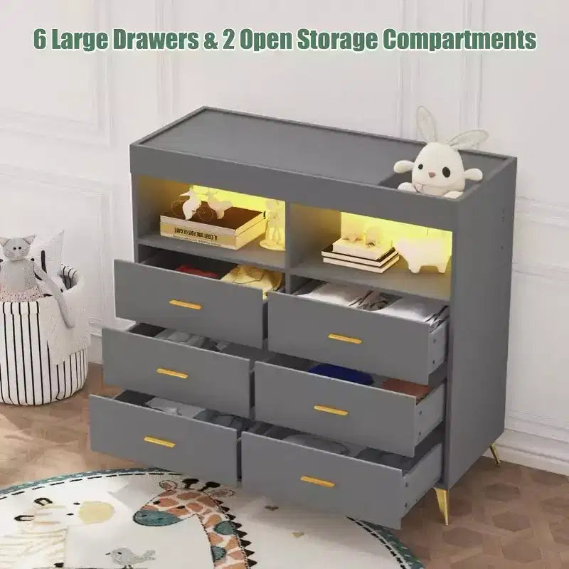 Comò Fasciatoio con Cassetti, Comò per Cameretta con Piano Fasciatoio, Organizer Fasciatoio con Ripiano Aperto per Camera da Letto