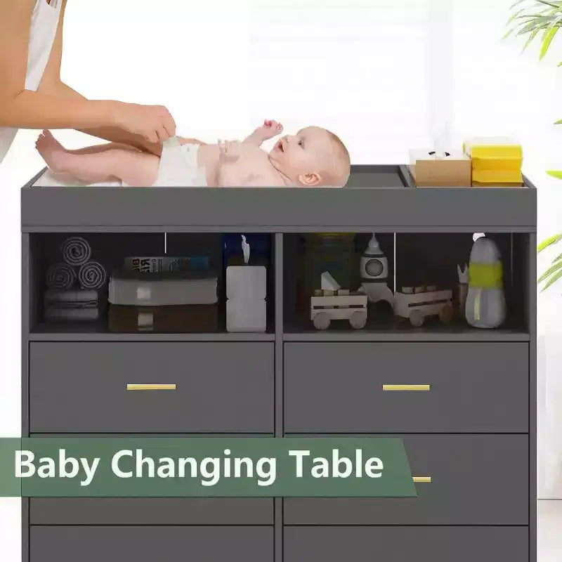 Comò Fasciatoio con Cassetti, Comò per Cameretta con Piano Fasciatoio, Organizer Fasciatoio con Ripiano Aperto per Camera da Letto