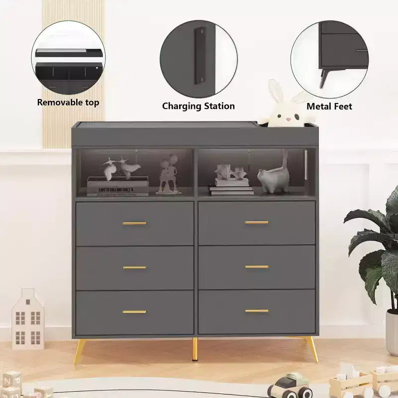 Comò Fasciatoio con Cassetti, Comò per Cameretta con Piano Fasciatoio, Organizer Fasciatoio con Ripiano Aperto per Camera da Letto