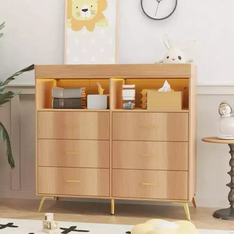 Changing Table Dresser with Drawers, Nursery Dresser with Changing Table Top, Diaper Changing Station Organizer with Open Shelf for Bedroom