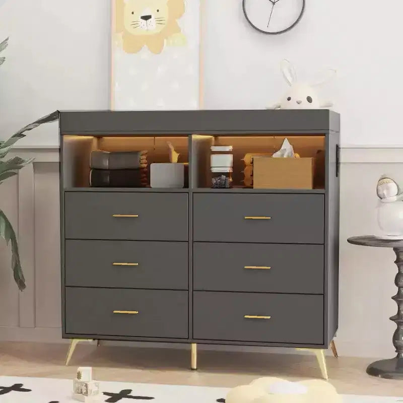Comò Fasciatoio con Cassetti, Comò per Cameretta con Piano Fasciatoio, Organizer Fasciatoio con Ripiano Aperto per Camera da Letto