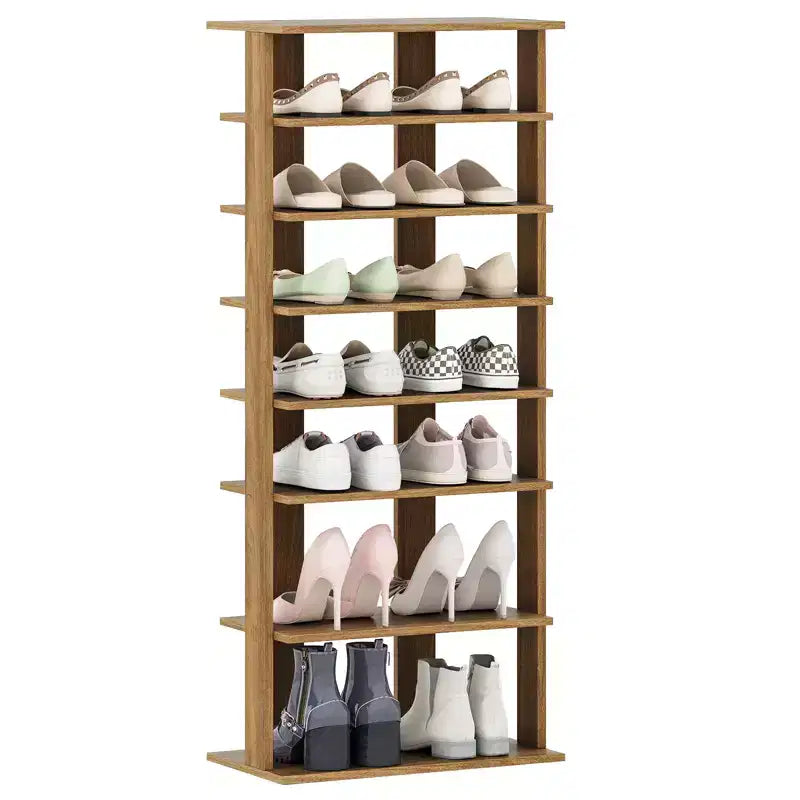 Costway 7-Tier Double Rows Shoe Rack Vertical Wooden Shoe Storage Organizer Patented