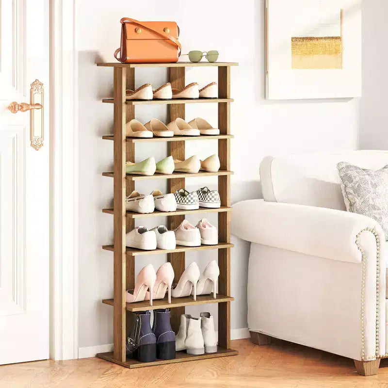 Costway Scarpiera a 7 livelli a doppia fila, organizer verticale in legno brevettato