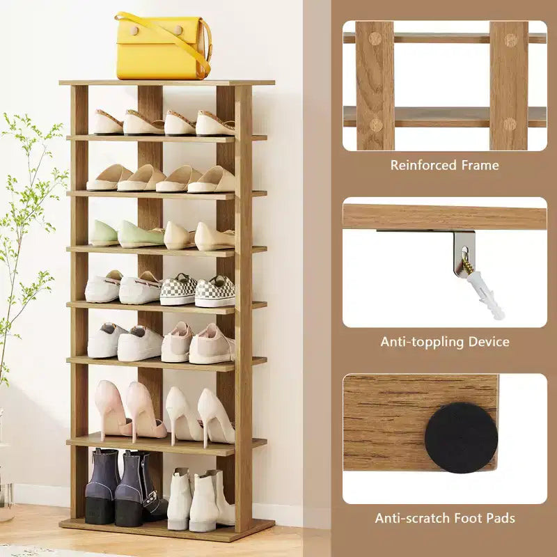 Costway Scarpiera a 7 livelli a doppia fila, organizer verticale in legno brevettato