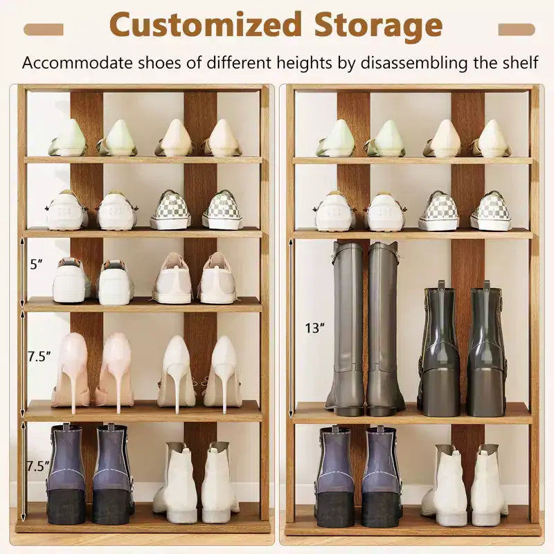 Costway Scarpiera a 7 livelli a doppia fila, organizer verticale in legno brevettato