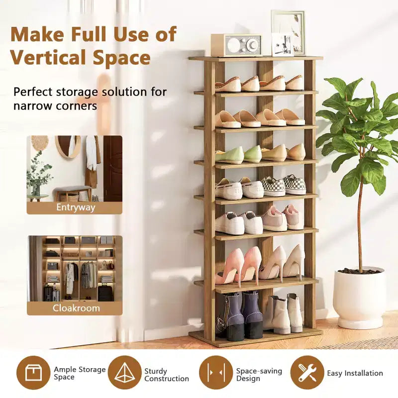 Costway Scarpiera a 7 livelli a doppia fila, organizer verticale in legno brevettato