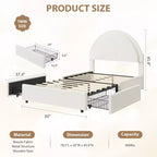 Struttura letto con cassetti contenitore, letto a piattaforma imbottito in boucle con testiera rotonda, resistente e silenzioso, non necessita di box spring